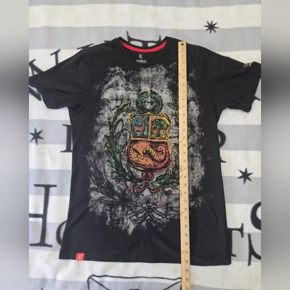 T-SHIRT MEN'S BLACK  PERÚ ESCUDO FUSHOCO 100% COTTON LARGE - Picture 8 of 11